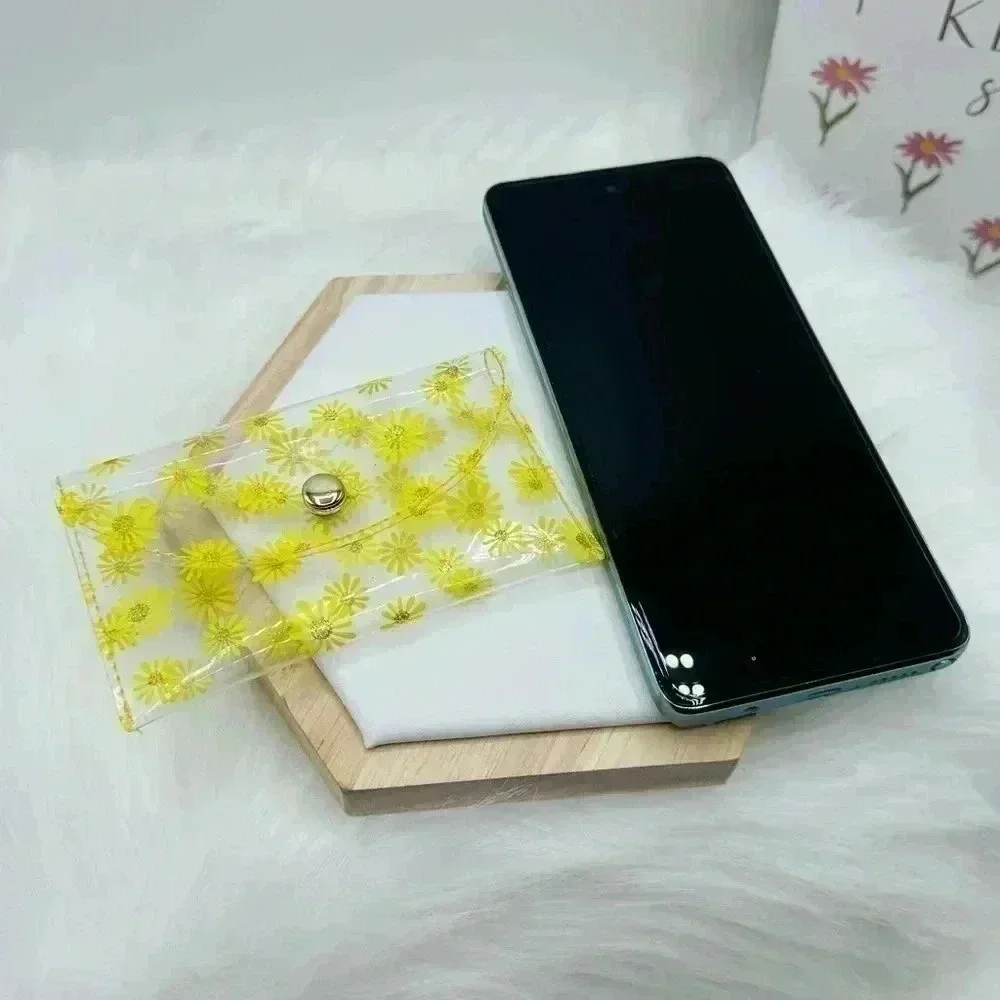 Yellow Florals Clear Card Case Wallet
